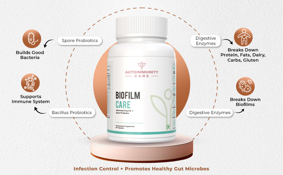 Autoimmunity Care Biofilm Care | Probiotics Supplement with Digestive Enzyme | Advanced Biofilm Defense for Gut Health, Digestion & Microbiome Support | Anti-Inflammatory Gut Cleanse for Men & Women | 60 Caps & Doses