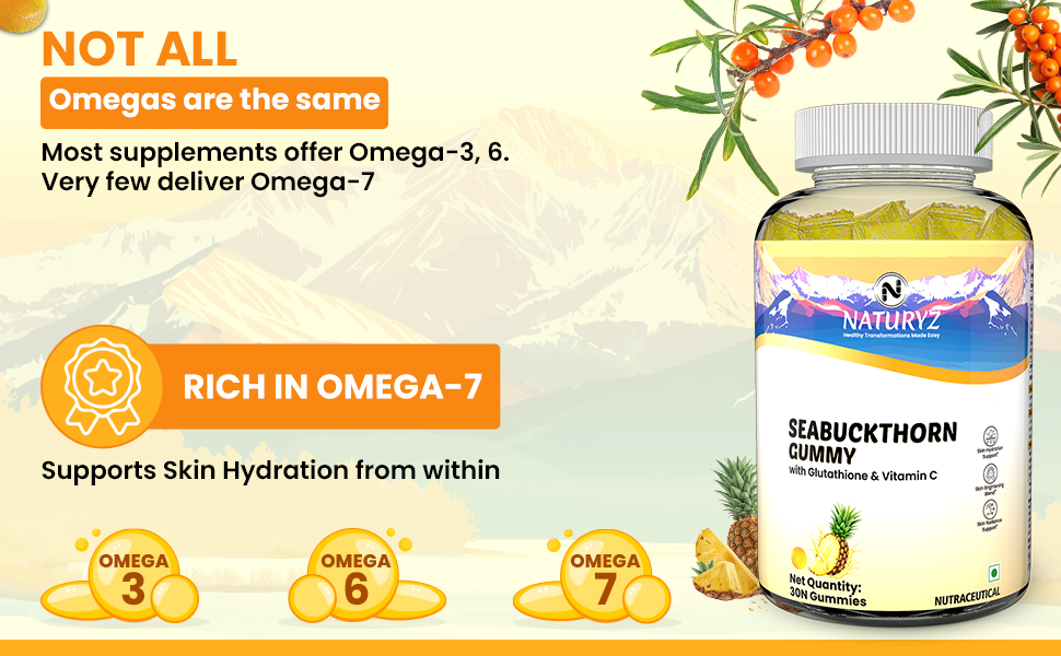 NATURYZ Sea Buckthorn with Glutathione & Vitamin C for Skin glow- 30 Gummy