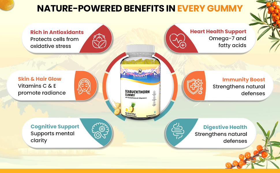 NATURYZ Sea Buckthorn with Glutathione & Vitamin C for Skin glow- 30 Gummy
