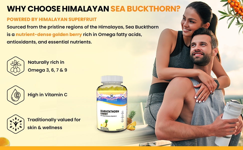 NATURYZ Sea Buckthorn with Glutathione & Vitamin C for Skin glow- 30 Gummy