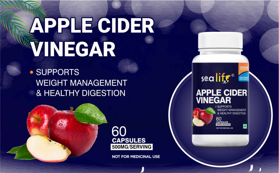 Sea Life Apple Cider Vinegar 500mg Capsules for Weight Loss Management (60 Veg Capsules Each),Boost Energy | Supports managing blood sugar levels | Improves Cholesterol Levels.Pack of-2