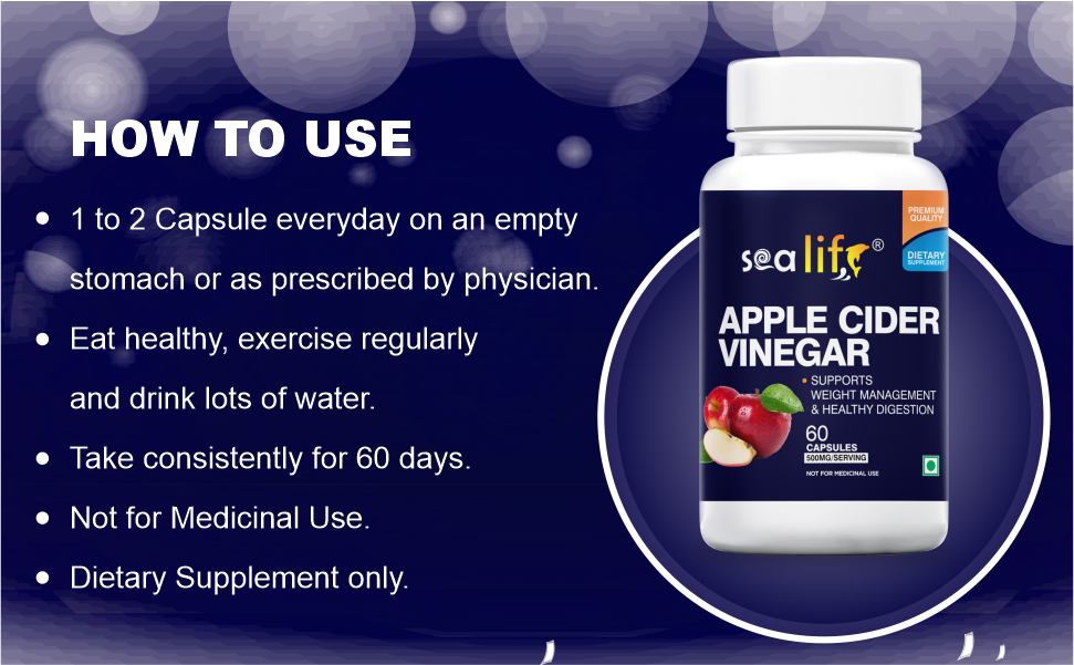 Sea Life Apple Cider Vinegar 500mg Capsules for Weight Loss Management (60 Veg Capsules Each),Boost Energy | Supports managing blood sugar levels | Improves Cholesterol Levels.Pack of-2