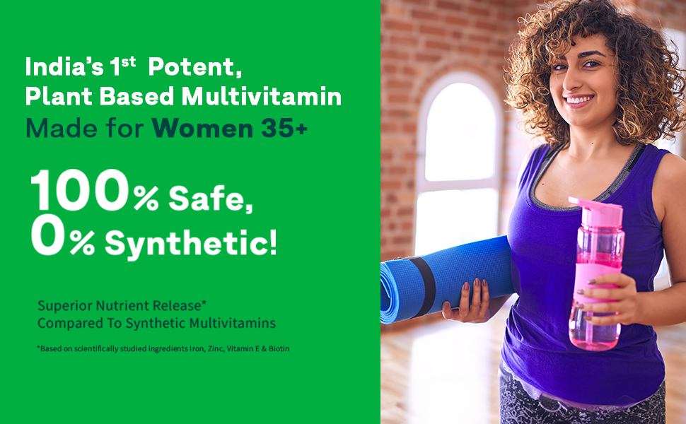 OZiva Plant Based Multivitamins for Women 35+| For Hormonal Health, Skin & Hair, Bone Health| With Chasteberry, Vitamin E & D3, 50 Vegetarian Tablets