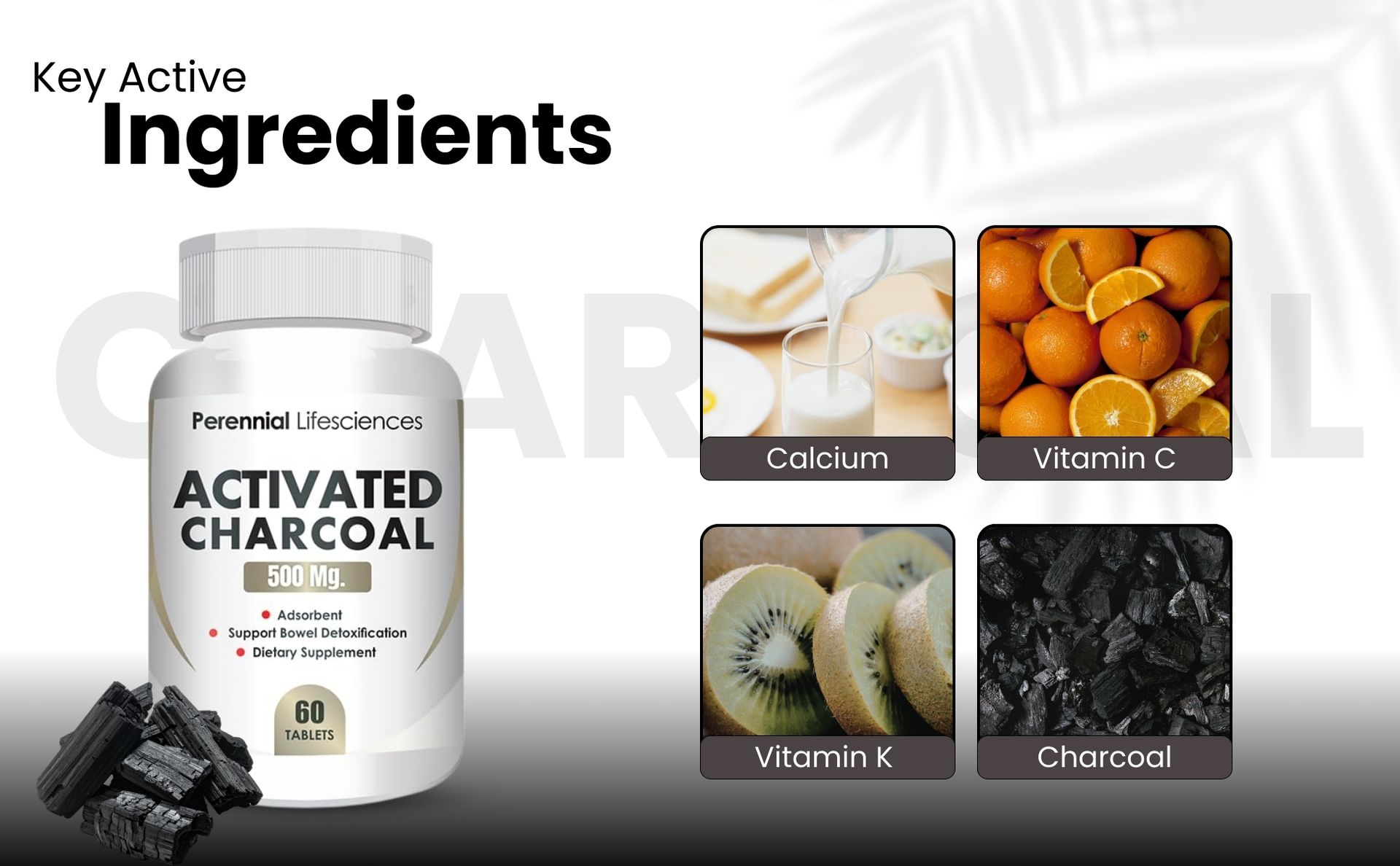 Activated Charcoal - 500Mg (60 Tablets)