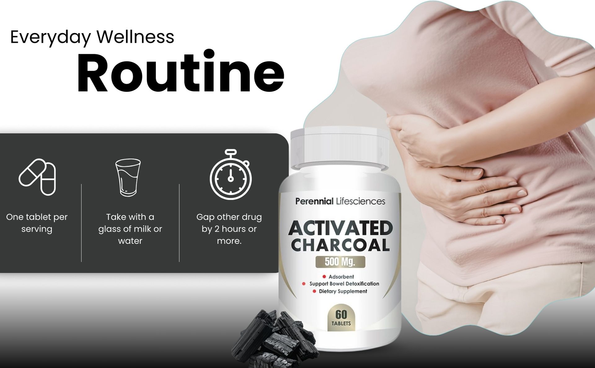 Activated Charcoal - 500Mg (60 Tablets)