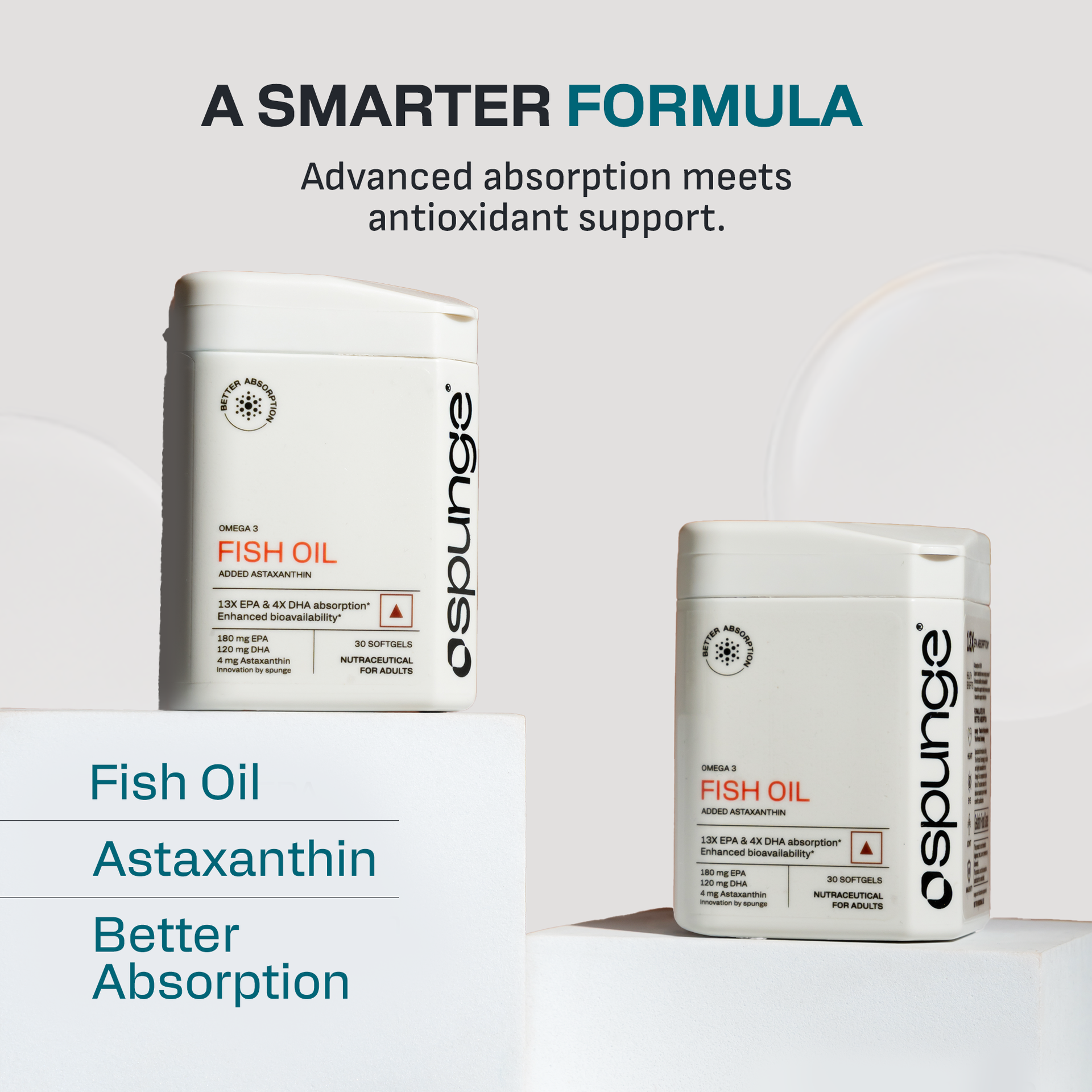 Spunge Omega 3 Fish Oil with Added Astaxanthin | 30 Softgels | High Strength EPA & DHA | Supports Heart, Brain, Eye & Joint Health | Daily Dietary Supplement