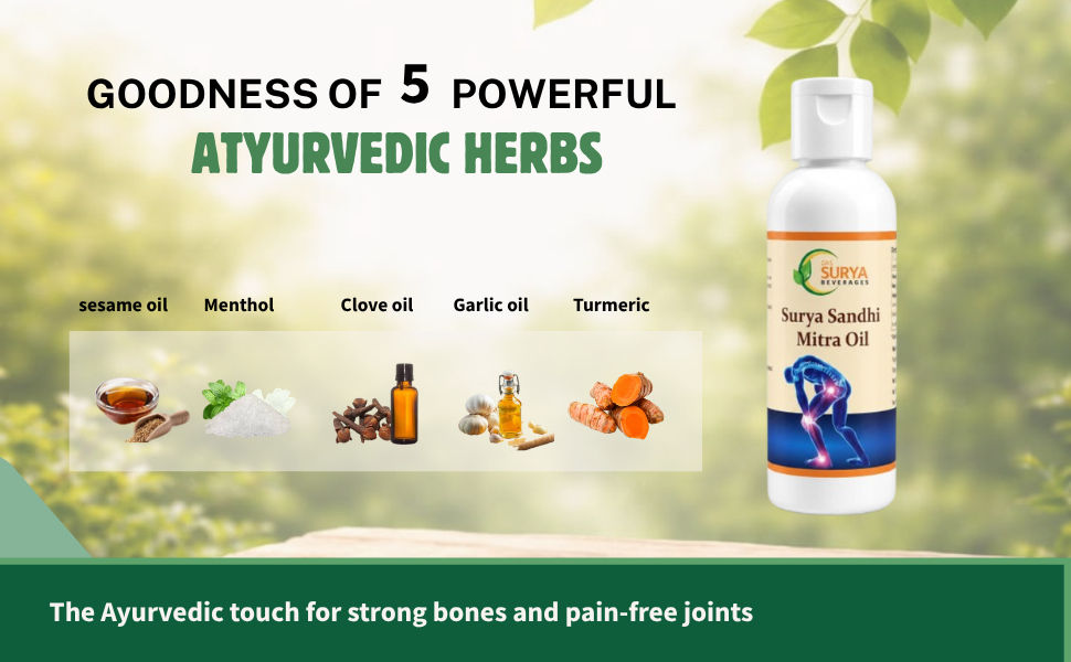 Surya Sandhi Mitra Ayurvedic Joint Pain Relief Oil with Sesame, Menthol, Clove, Garlic, Turmeric and Hadjod, 70ml