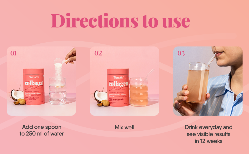 Trunativ Collagen Supplements | Advanced Japanese Marine Collagen Powder for Women & Men | Type 1 and 3 Hydrolyzed Peptides | Supplement with Hyaluronic Acid | Supports Skin Glow, Hair Growth, and Nail Strength | Lychee Coconut (200g)