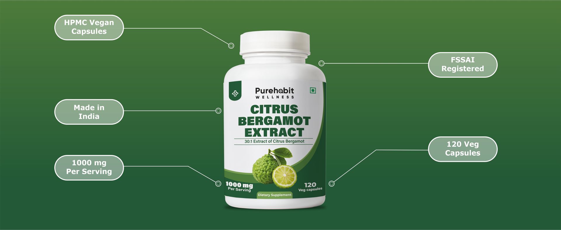 Citrus Bergamot Extract 1000mg, 30:1 Standardised Caps