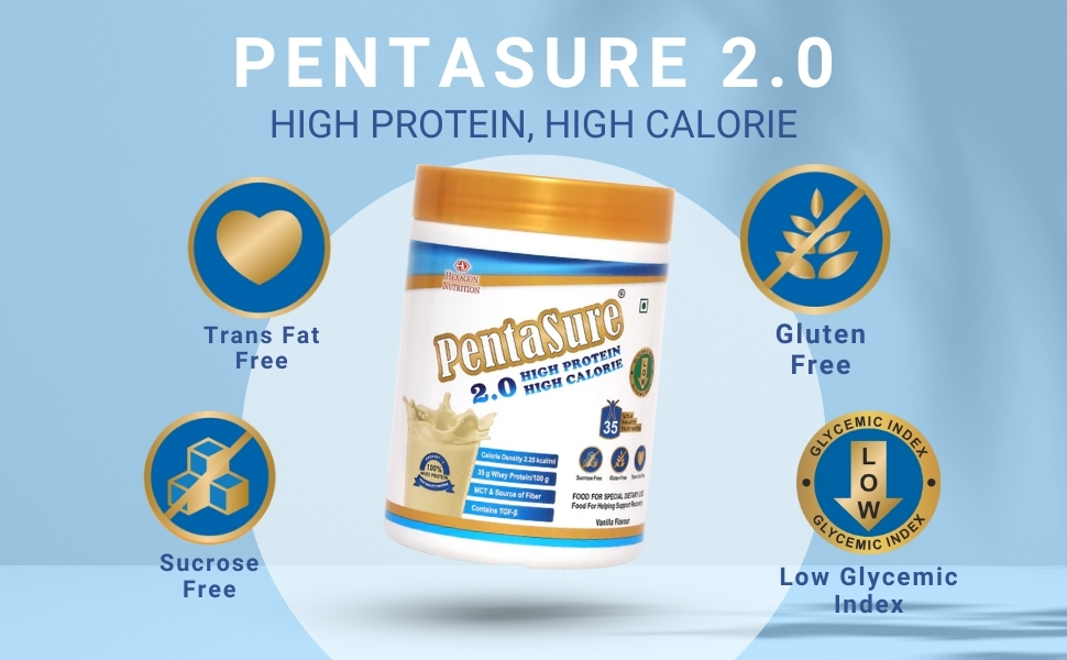 PENTASURE 2.0 High Protein High Calorie | Lean Mass Gainer Powder | Weight Gain Supplement with Vitamin & Mineral | Vanilla flavor - 400g | 34.7g Protein per 100g