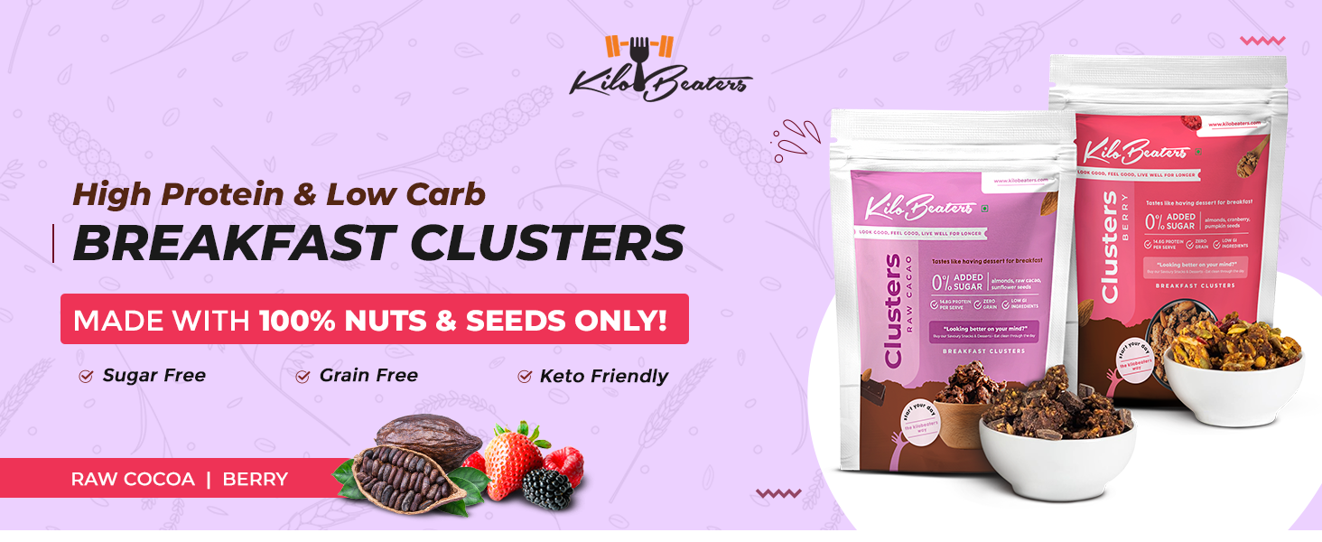 KILOBEATERS High Protein Berry Breakfast Clusters for Fitness Enthusiasts And Weight Watchers, Zero Sugar & Zero Preservative - (1 Kg, Pack of 1)