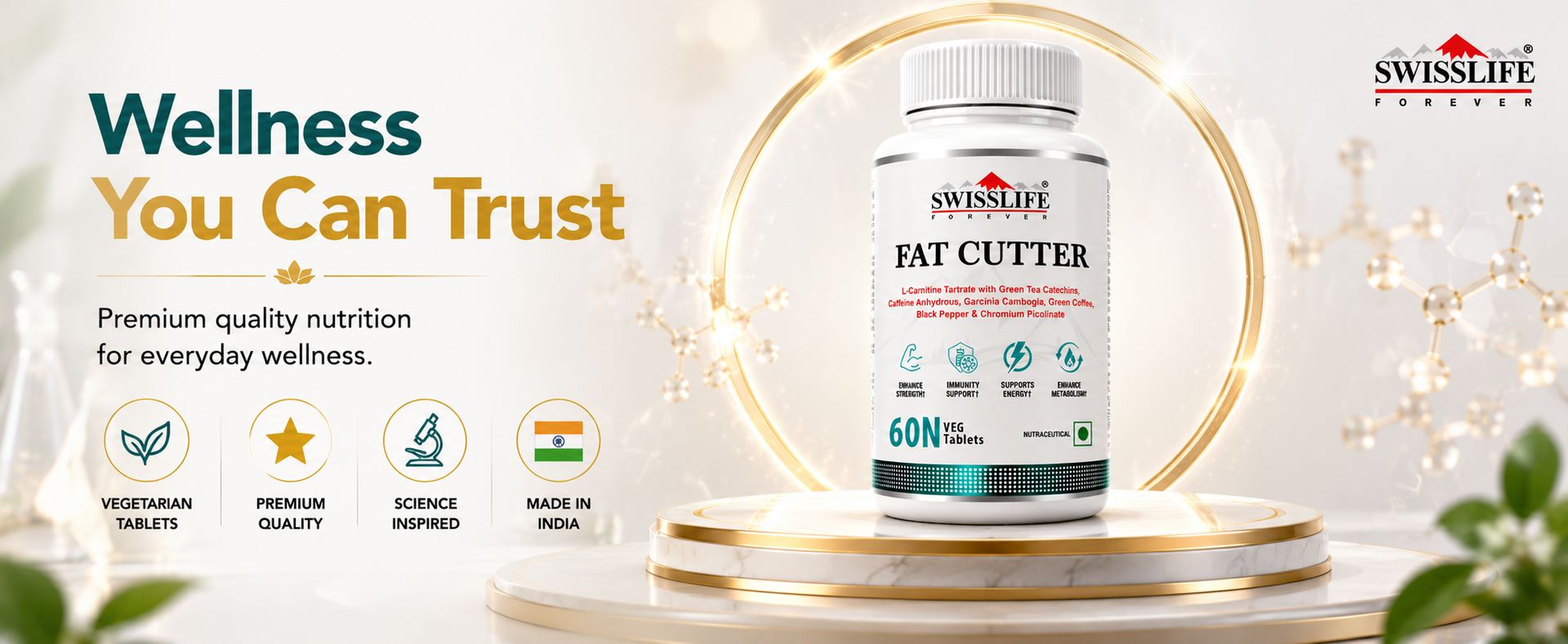 Swisslife Forever Fat Burner Tablets for Weight Loss | L-Carnitine, Green Tea, Garcinia Cambogia & Chromium | Energy Booster & Metabolism Support | For Men & Women | 60 Tablet