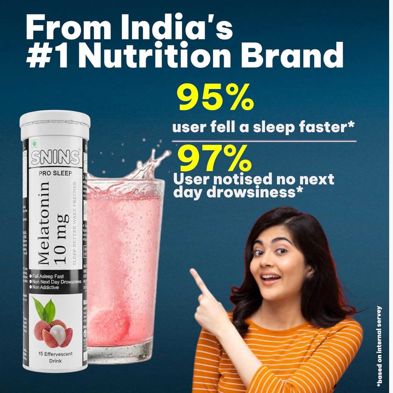 Pro Sleep 10 mg Melatonin 15 Effervescent & Stress Relief Vitamin with Ashwagandha No Added Sugar - 15 Litchi DRINK
