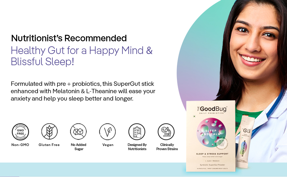The Good Bug Sleep and Calm SuperGut Powder for Healthy Deep Sleep & Stress Relief |Melatonin |Pre & Probiotic Supplement for Men & Women | 4 Billion CFU of Clinically Proven Strains | 15 Days Pack