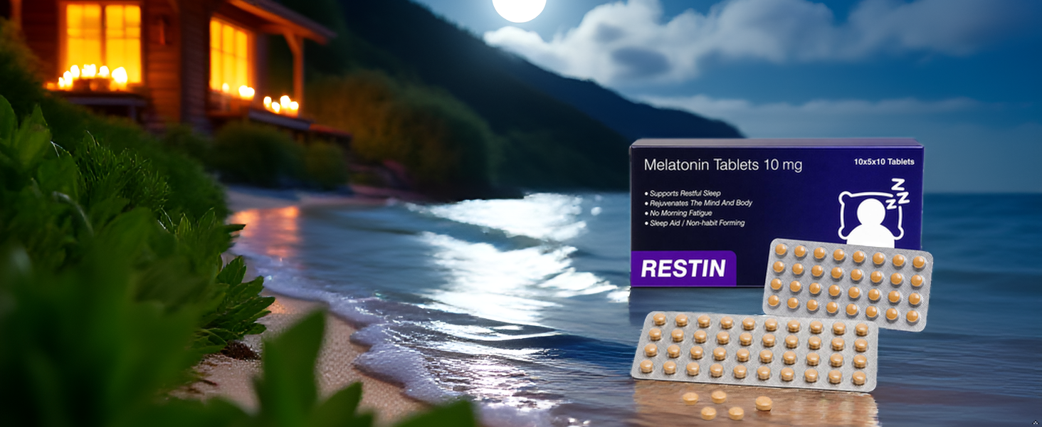 RESTIN Sleep Melatonin Tablets 10 mg for Men & Women | Oral Dissolving Mini Mints | Effervescent Tablets for Night-Time Routine | 50 Tablets (10 x 5 Tablets)
