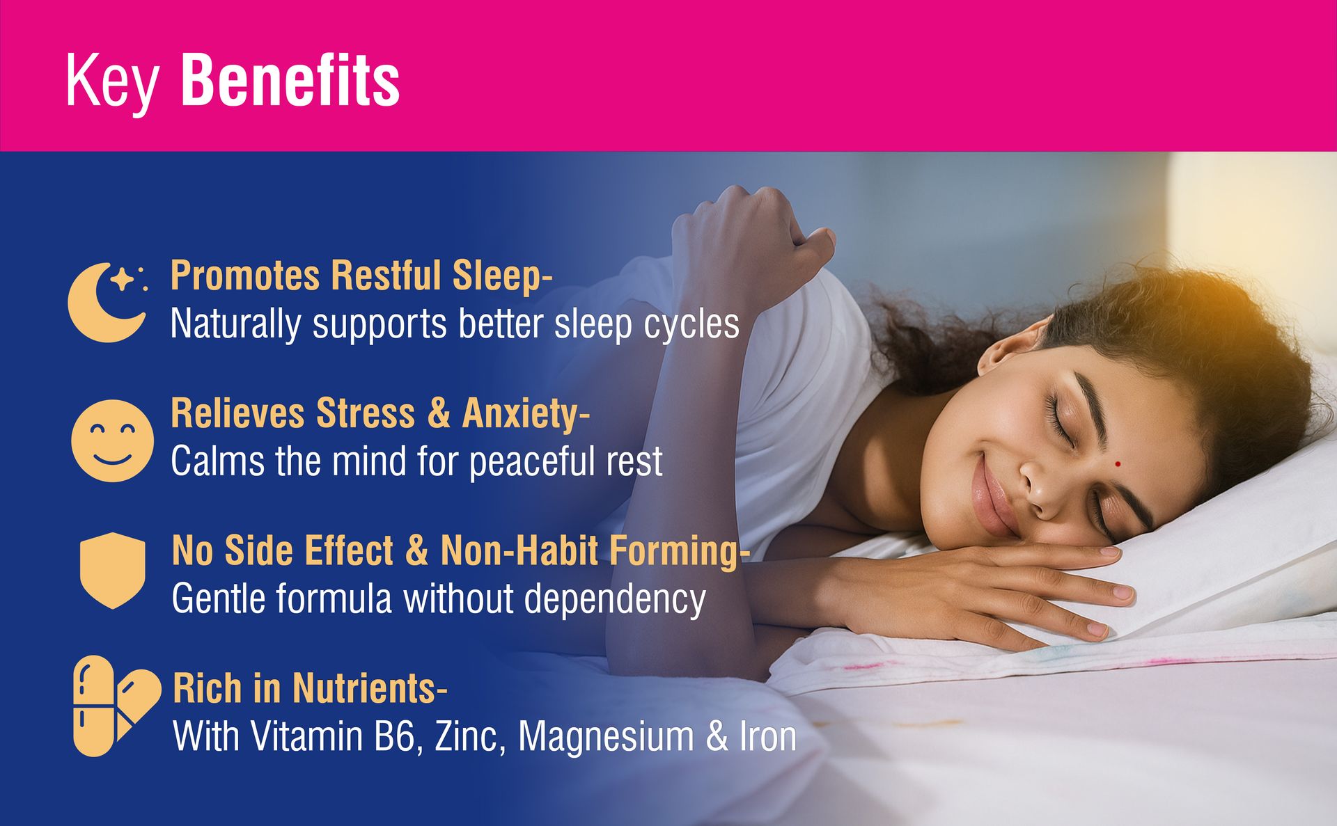 Sleepy Bliss Melatonin 10mg with Tagar Extract 100mg | Natural Sleep Aid Supplement for Men & Women | Deep & Restful Sleep | Non-Habit Forming | 30 Veg Tablets - Pack of 01