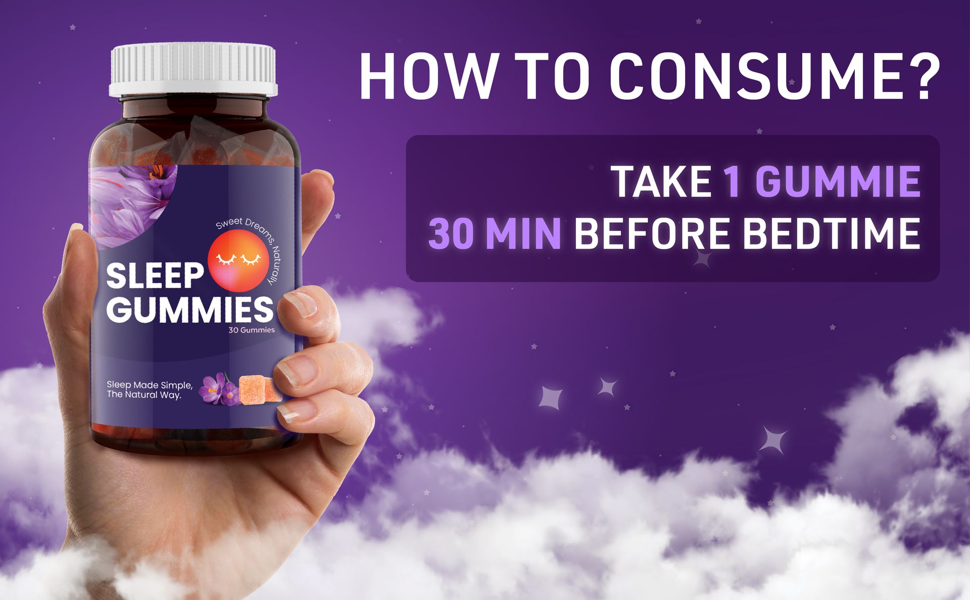 Natural Sleep Gummies - 30 Gummies for Men & Women | Award Winning Ingredient - AFFRON | Supplement for Deep Sleep and Muscle Recovery