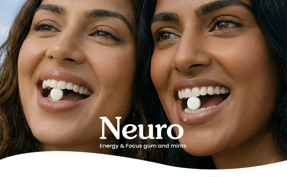 Neuro Energy & Focus Gum - Peppermint | Quick Energy Boost & Enhanced Focus | Natural Caffeine + 60 mg L-Theanine + Vitamin B6 & B12 | No Added Sugar | Aspartame Free | 30 Gums