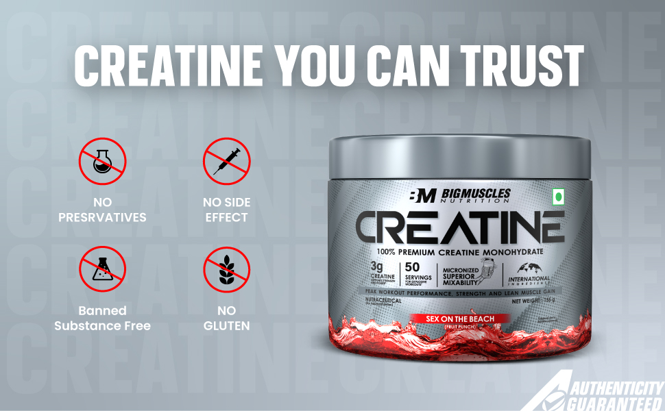 Bigmuscles Nutrition Creatine [155g, 50 Servings]|Watermelon Slush | Micronized Creatine Monohydrate To Support Lean Muscle Repair & Recovery|Increase Strength&Athletic Performance,Powder, 1 count