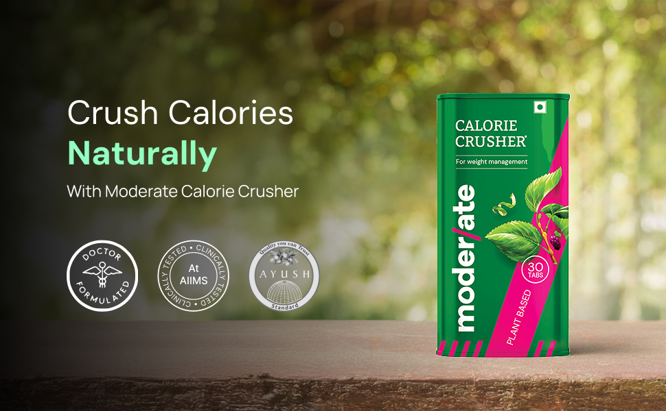 Moderate Calorie Crusher - Plant Based Calorie Blocker with Mulberry Leaf & Apple Peel| Supports Weight Management| Helps Reduce Post-Meal Carb & Sugar Impact| 30 tablets (Pack of 1)