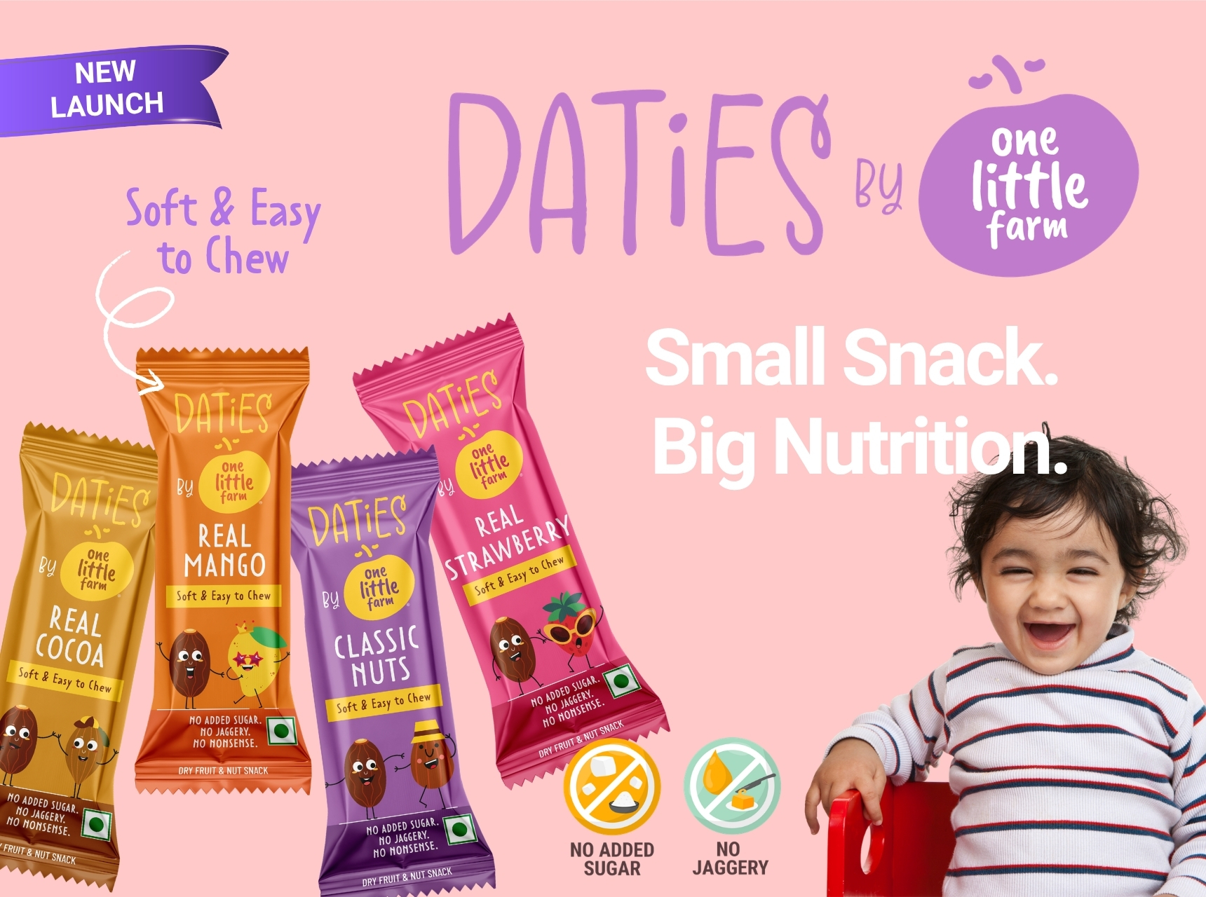 Daties by One Little Farm - Real Cocoa Date Bites | Made with Dates, Cashew & Almond | Clean-Label Healthy Kids Snack | Soft and Easy to Chew | No Added Sugar or Jaggery | 20g Each (Pack of 8)