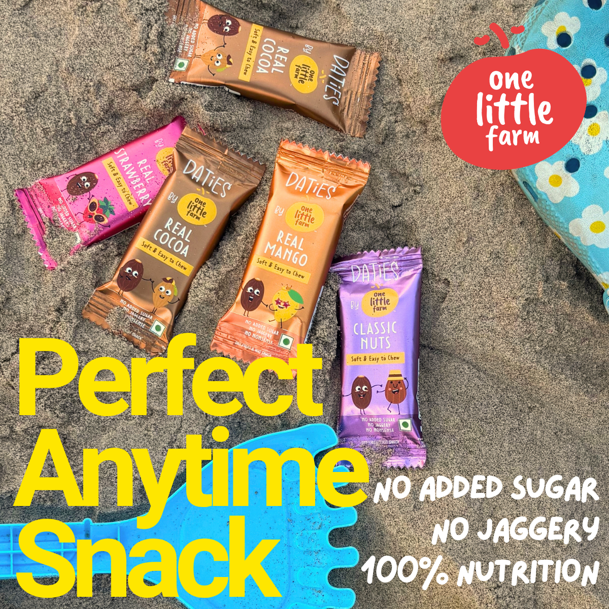 Daties by One Little Farm - Real Cocoa Date Bites | Made with Dates, Cashew & Almond | Clean-Label Healthy Kids Snack | Soft and Easy to Chew | No Added Sugar or Jaggery | 20g Each (Pack of 8)