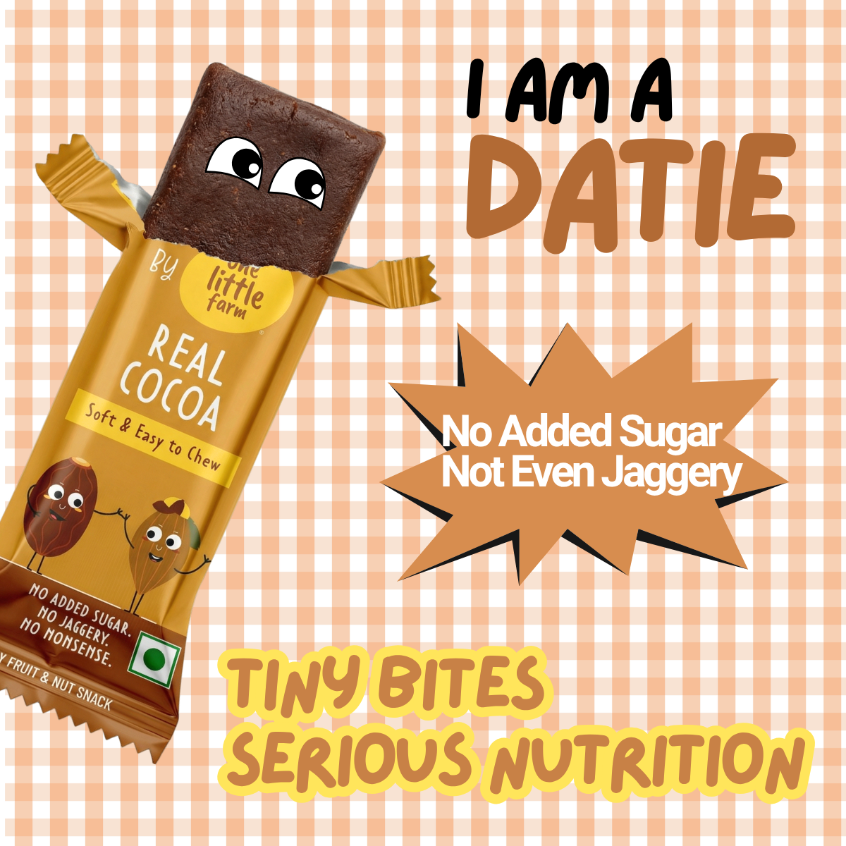 Daties by One Little Farm - Real Cocoa Date Bites | Made with Dates, Cashew & Almond | Clean-Label Healthy Kids Snack | Soft and Easy to Chew | No Added Sugar or Jaggery | 20g Each (Pack of 8)