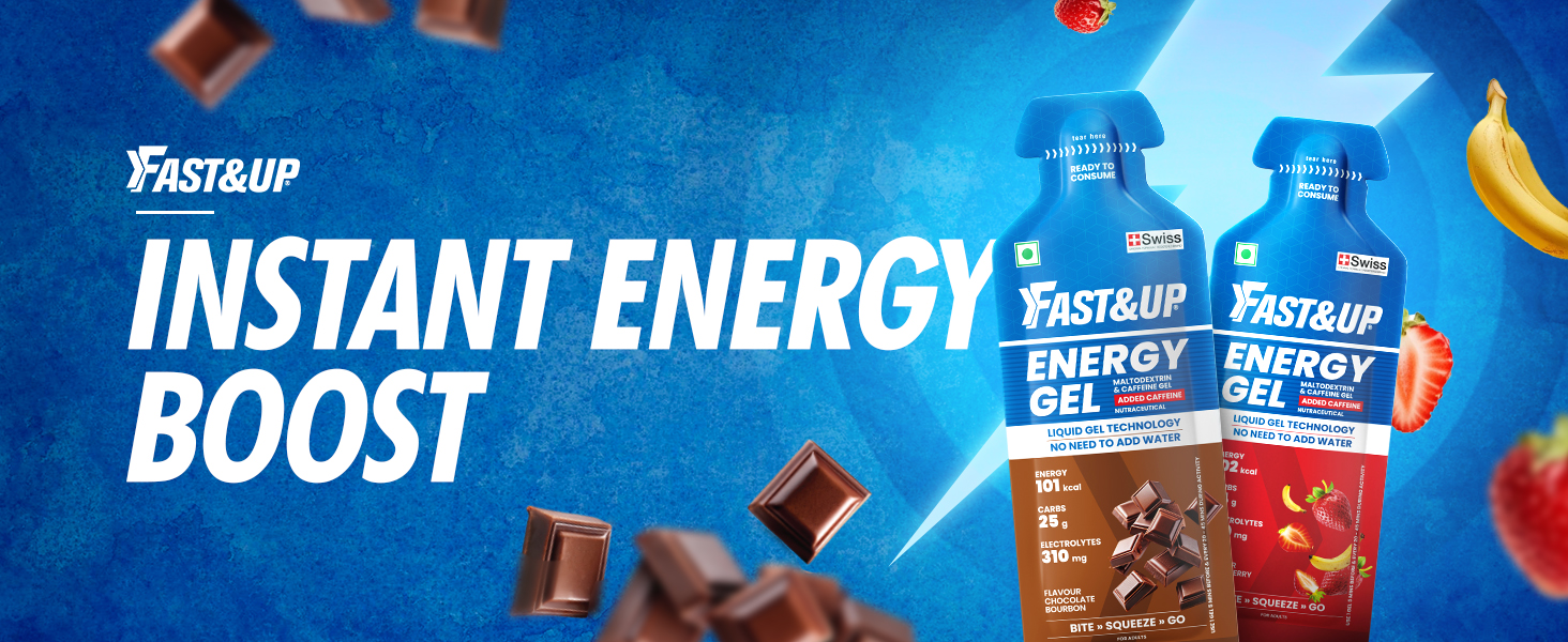 Fast&Up Energy Gel - Mixed Berry Flavour (Caffeinated) - Pack of 6 Gel Sachets, 39g per Sachet - for Instant Energy Boost, Improved Endurance and Performance