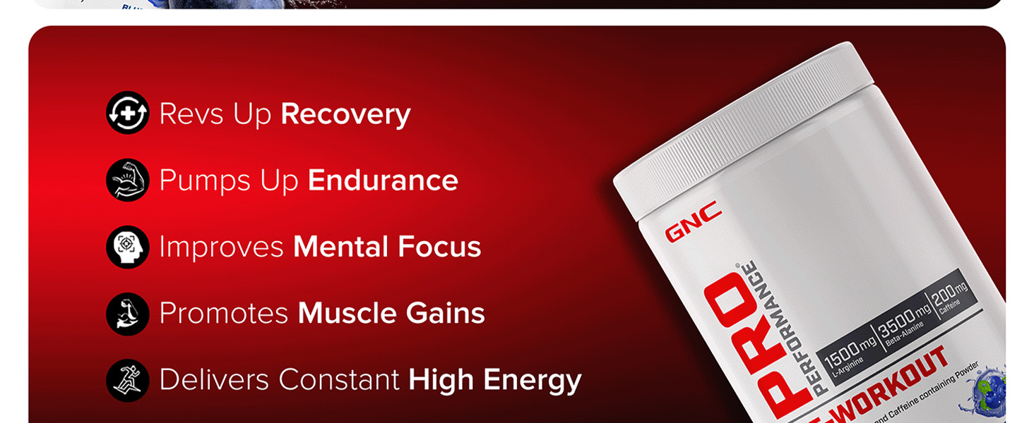 GNC Pro Performance Pre-Workout | 360 gm | 30 Servings | Boosts Pump & Energy | Speeds Up Recovery | 1500 mg L-Arginine | 3500 mg Beta-Alanine | 200 mg Caffeine | Fruit Punch