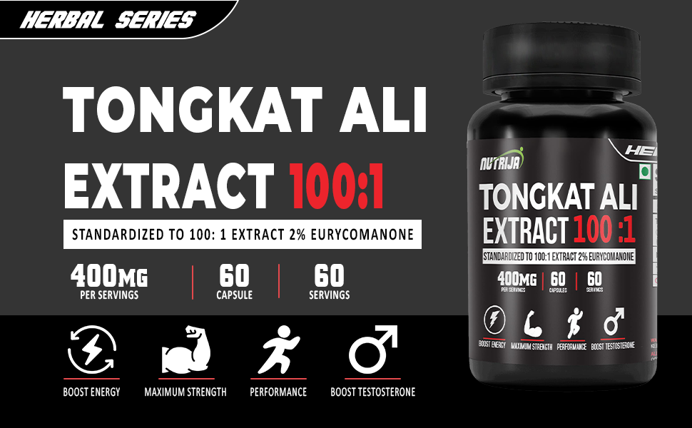 NutriJa Longjack 100:1 Extract 400mg Capsules | Standardized to 100:1 with active 1% Eurycomanone (60 Capsules)