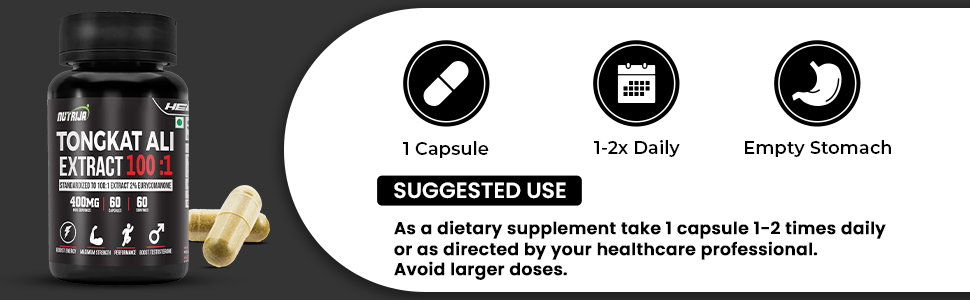 NutriJa Longjack 100:1 Extract 400mg Capsules | Standardized to 100:1 with active 1% Eurycomanone (60 Capsules)