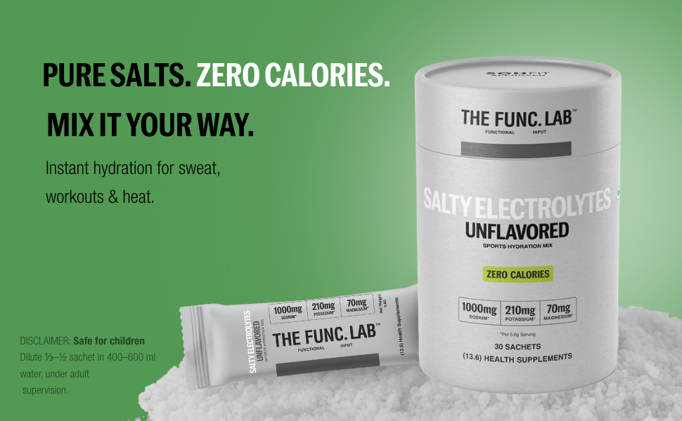 The Func. Lab Daily Electrolytes - Unflavoured | 30 Sachets | Instant Hydration Powder with Sodium, Potassium, Magnesium | Sugar-Free, No Preservatives | Instant Energy, Performance & Recovery Drink