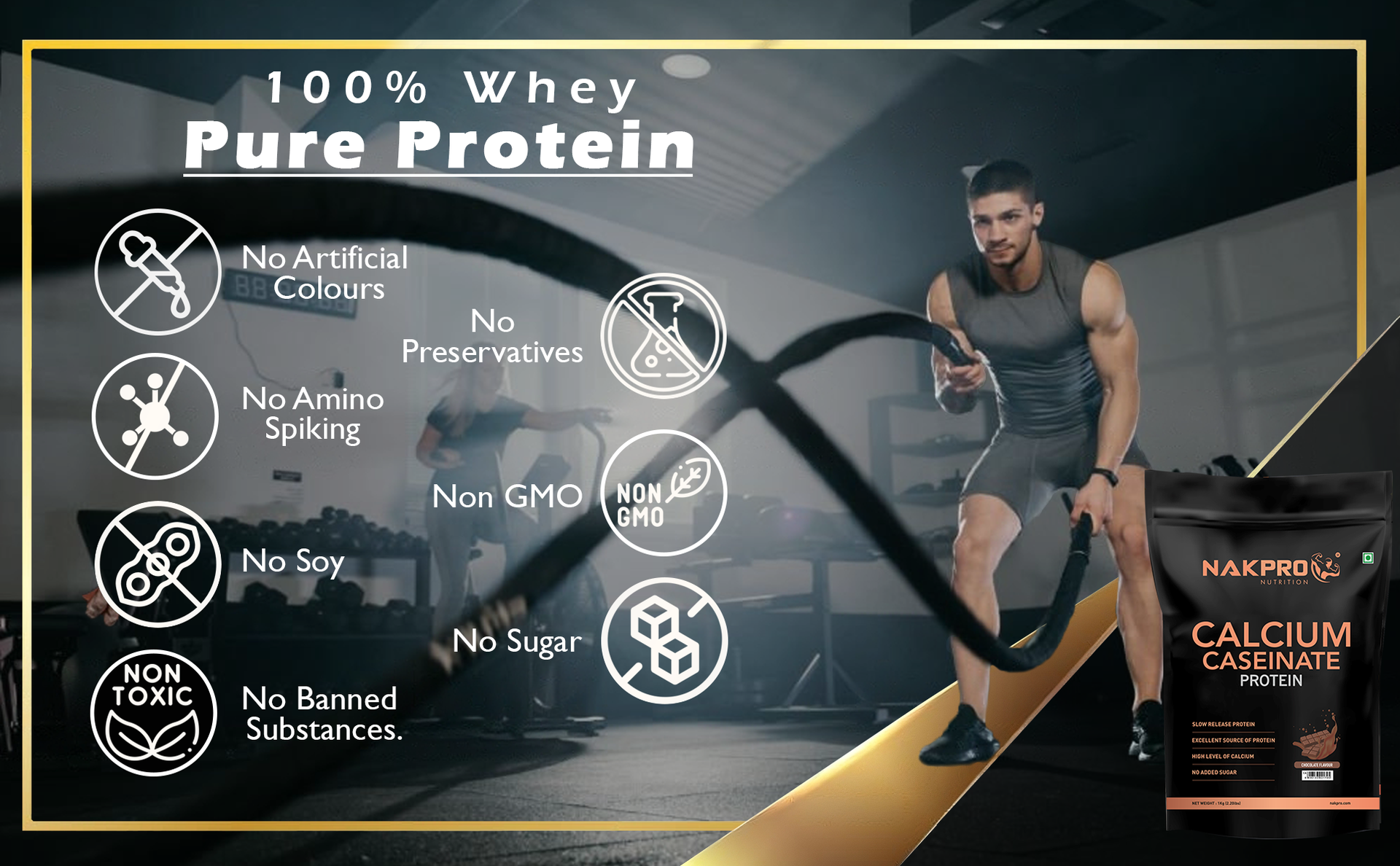 NAKPRO Calcium Caseinate | 26.81g Protein, 5.12g BCAA | Helps in Muscle Recovery | Slow Absorbing, Slow Digesting, Low Carbs Casein Protein Powder (1 Kg, Double Rich Chocolate)