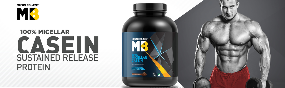 MuscleBlaze 100% Micellar Casein, Chocolate, 1kg (2.2lbs)