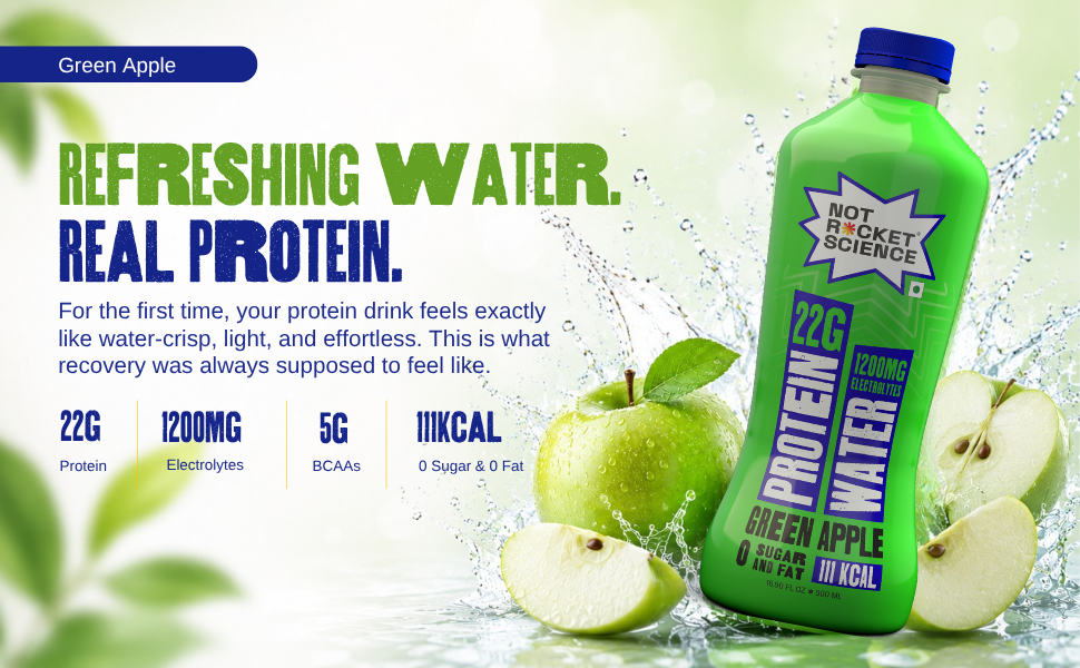 Not Rocket Science Protein Water - Lemon Lime + Mango Orange + Mixed Berry + Green Apple| 22g Clear Whey Protein Isolate | 1300mg Electrolytes | 5g BCAAs | Zero Sugar | High Protein Drink | 500ml Pack of 12