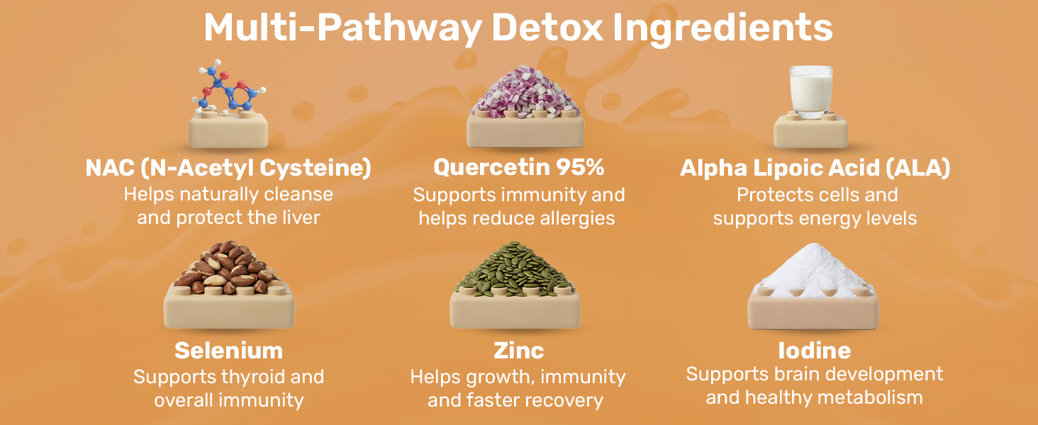 Miduty Kids Detox Gummies - NAC for Kids - Quercetin, ALA, Zinc, Selenium & Iodine - Gentle Detox, Immunity, Thyroid Health & Allergies Support - No Added Sugar - Natural Orange Flavor - 60 Gummies