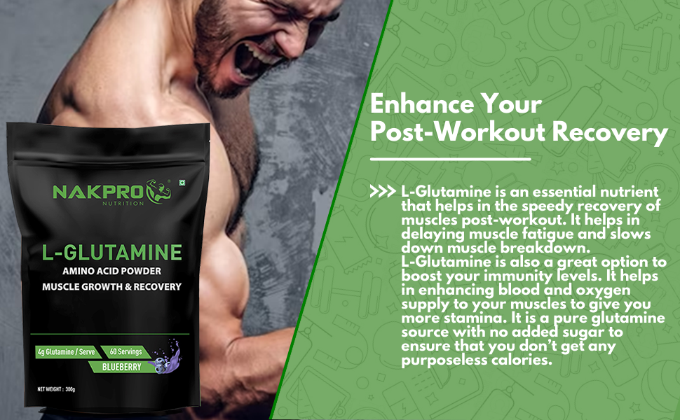 Nakpro L-Glutamine Powder | 4g Glutamine Per Serving, 50 Servings | Post Workout Amino Acid Supplement for Muscle Growth and Recovery (Pink Guava, 250g)