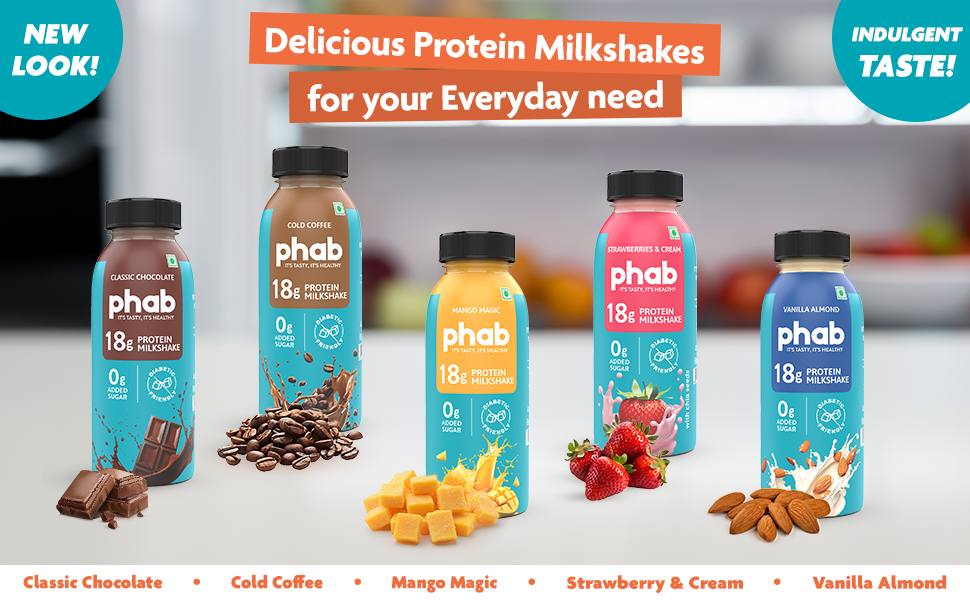 Phab Strawberries & Cream Protein Milkshakes 18g Protein,No Added Sugar | Low GI | Gut-Friendly, No Trans Fat | Source of Fibre & Pre-biotics | Healthy & Tasty (Pack of 6x200ml)