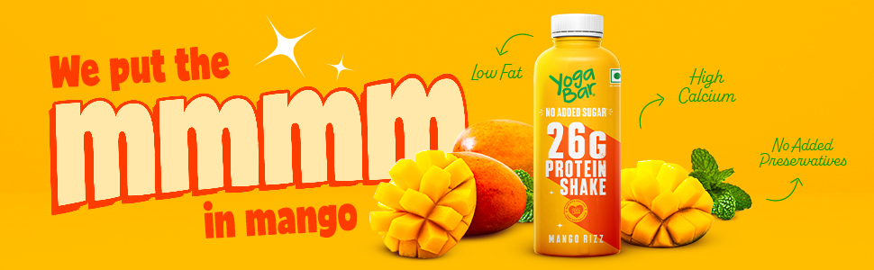 Yogabar 26g Protein Shake | Goodness of Protein & Premium Mango | 26g Protein Milkshake with No Added Sugar | Ideal for Early Mornings, Pre & Post Workouts Energy Drink (250ml)