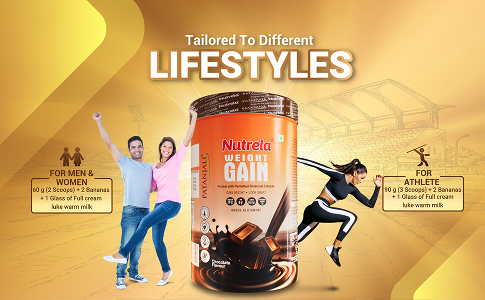 Nutrela Weight Gainer Powder - 500 gram, Chocolate Flavour with Free Shaker Bottle | 20g Protein, 66.8 Carbs, 13 Vitamins & 12 Minerals with Khandsari Sugar | Ideal for Athlete, Men, Women & Kids above 10 Year