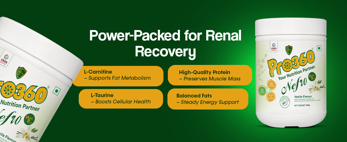 Pro360 Nefro HP Powder – Vanilla Flavour, 400g – High Protein Dialysis Care Nutritional Supplement for Renal Support – Vanilla Protein Powder with L-Taurine, L-Carnitine & Essential Nutrients