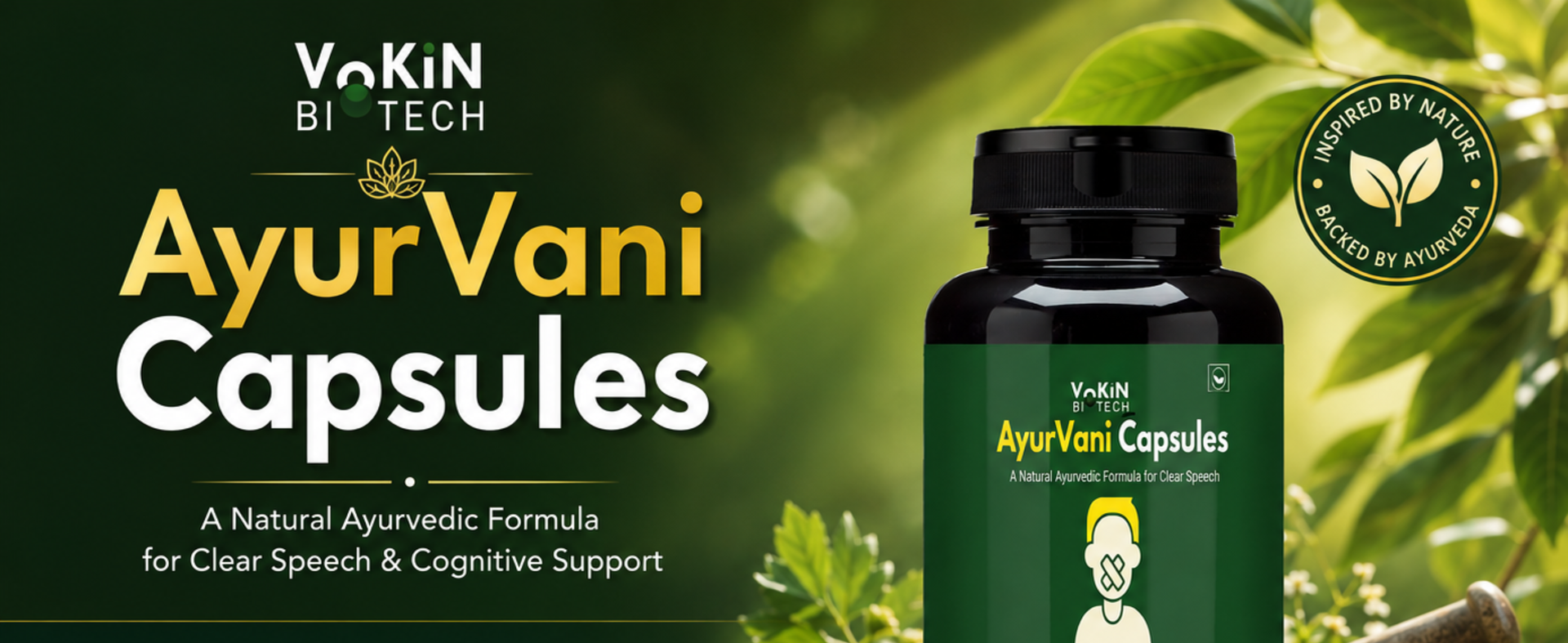 Vokin Biotech AyurVani Capsules | Ayurvedic Herbal Supplement with Brahmi, Shankhpushpi, Bhringraj & Shatavari | Botanical Formula for Cognitive Support & Overall Wellness | 60 Veg Capsules