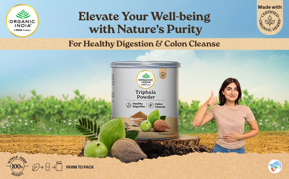 A TATA Product - Organic India Triphala Powder - 100g, Supports Immune System, Colon & Digestion, For Balanced Bowel & Gut Health, Contains Bioactives and Antioxidants, GMP & NPOP Certified Organic
