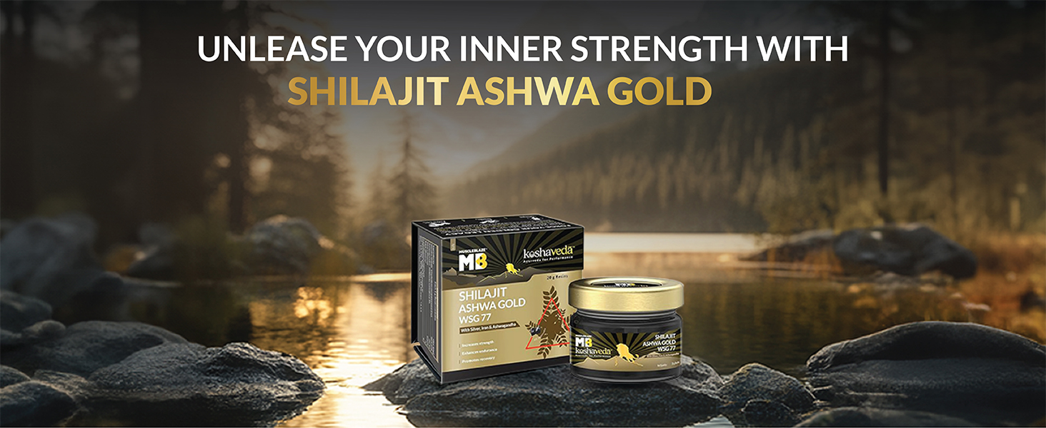 Koshaveda Shilajit Ashwa Gold Wsg 77 By Muscleblaze (20 G)|Fortified With Silver,Iron & Ashwagandha|For Strength,Endurance & Recovery,Resin