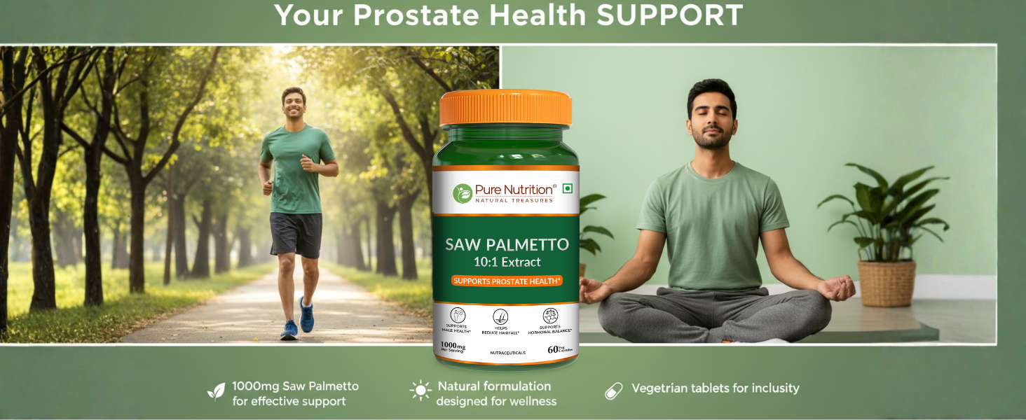 Pure Nutrition Saw Palmetto 1000mg Extract | 60 Veg Capsules | Supports Prostate Health | Boosts Urinary Function | Natural Herbal Supplement