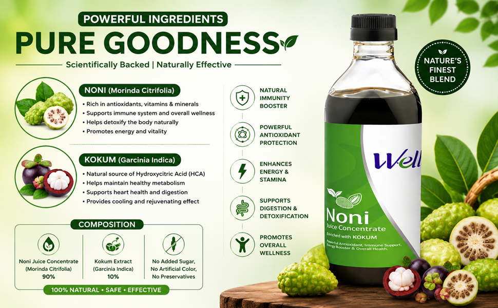 Well Noni Juice Concentrate Enriched with Kokum, 1 L