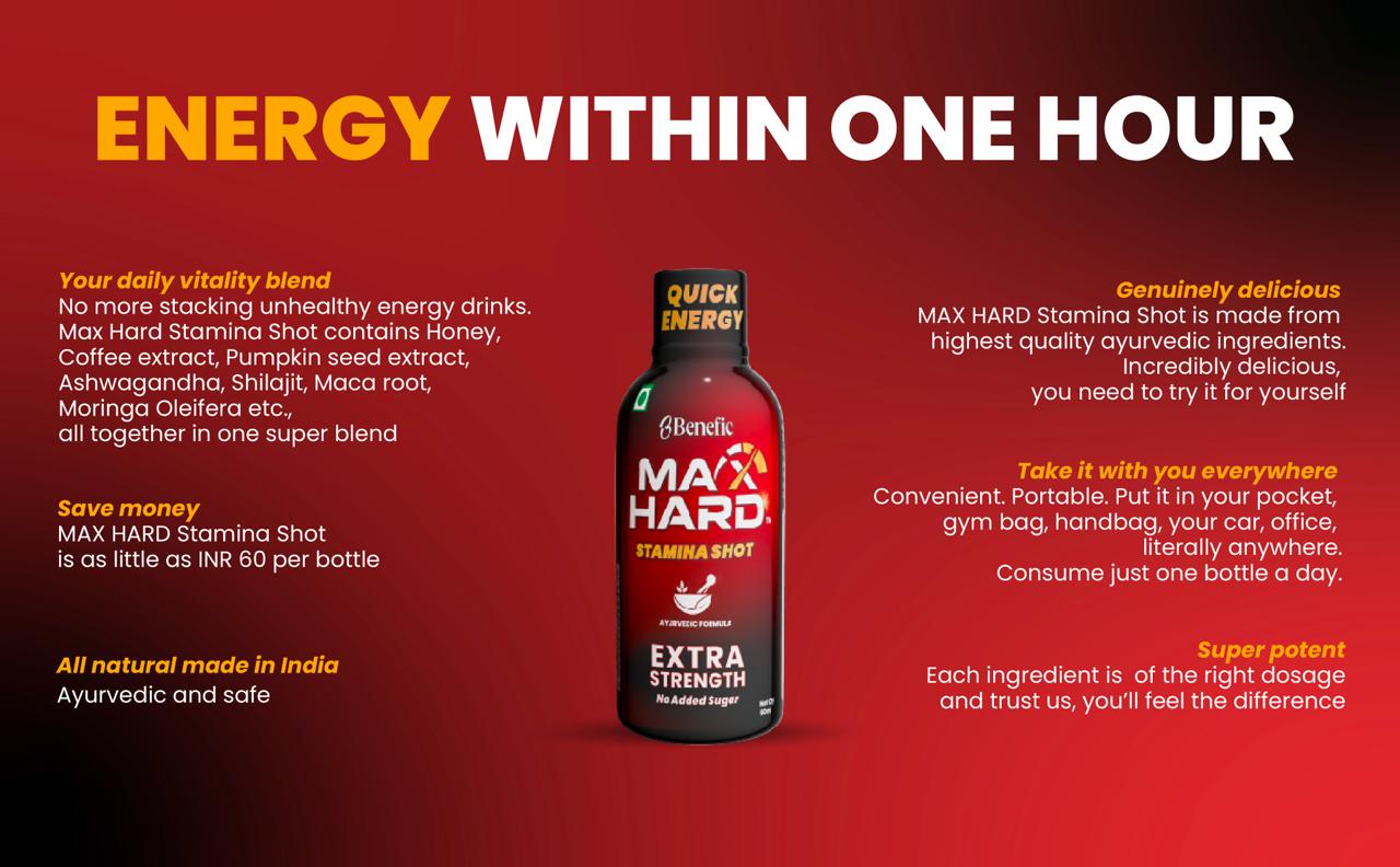 Max hard Ayurvedic Stamina Shot 60ml each (Pack of 10) | Extra Strength | No Added Sugar