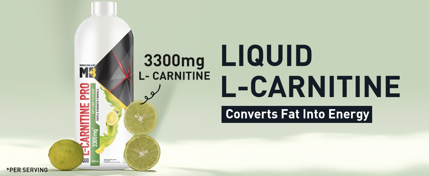 MuscleBlaze Liquid L-Carnitine PRO 3300mg, Key Lime, 450ml