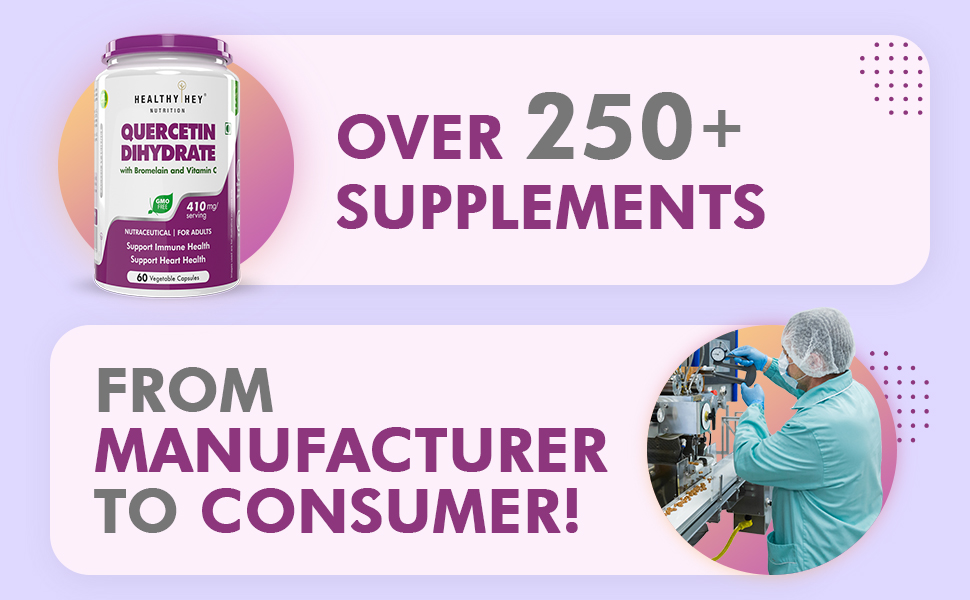 HealthyHey Nutrition Quercetin Dihydrate with Bromelain and Vitamin C - 410 mg per serving - 60 Vegetable Capsules