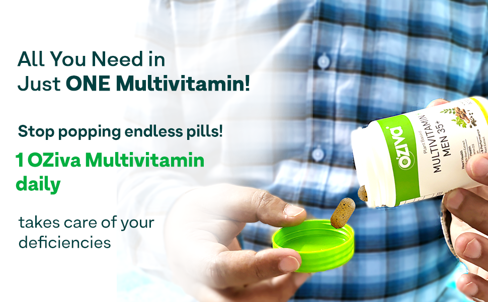 OZiva Plant Based Multivitamins for Men 35+| For Heart & Muscle Health, Stamina & Performance| With Guduchi Extract, Vegan Vitamin D3, 50 Vegetarian Tablets